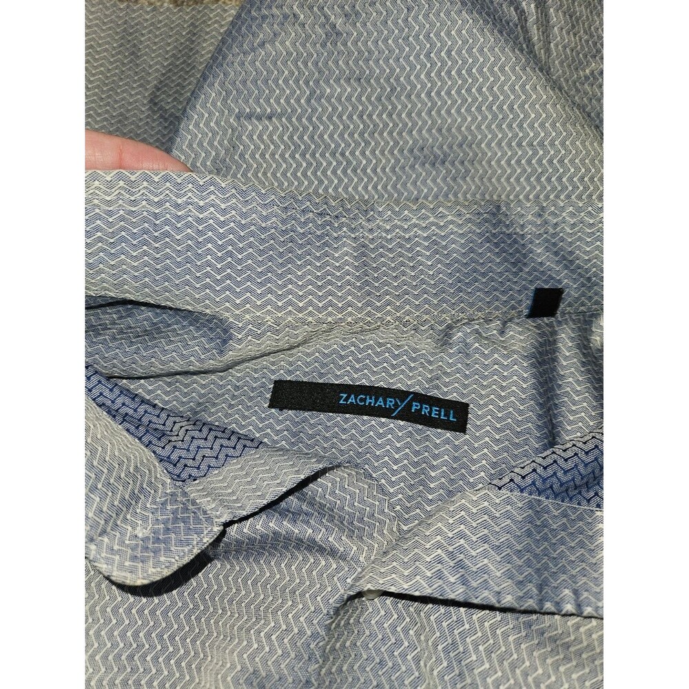 Zachary Prell Chevron Textured Pattern Dress Shirt Size Large Light Blue/White - Picture 10 of 11